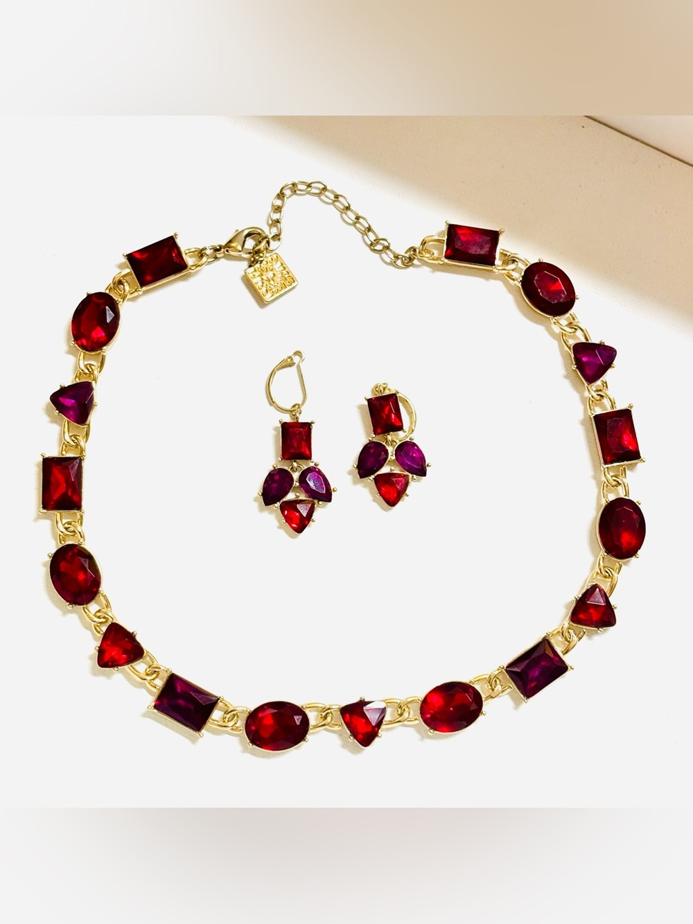 Anne Klein Gold-Tone Necklace & Earrings with Red and Purple Stones